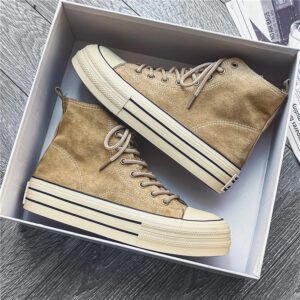 Vintage Brown Couples Casual Sneakers Comfort Suede Thick Sole Men’s Shoes Trend Lace-up High Top Shoes Mens Vulcanized Sneakers