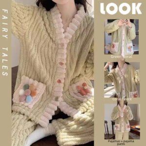 New 2023 Coral Fleece Pajamas Women's Winter Thickened Flannel Lined Cartoon Suit Home Clothes Autumn/winter
