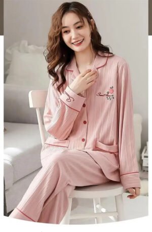 100% Cotton Autumn Pajama Set Women's Long Sleeve Long Pants Anti-protrusion High-end Homewear Suit