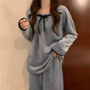 Women's Autumn/Winter New Style Thickened Fleece-Lined Princess Flannel Homewear Coral Velvet Warm Clothing Set