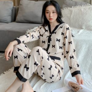New Love Letter Print Women's Pajamas Button V-Neck Design 2024 Autumn Fashion Sleepwear Sets Soft Casual Cute Korean Homewear