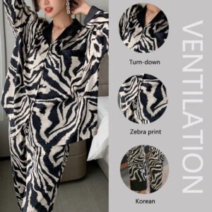 Spring and Fall Winter Pajamas Women Zebra Print Long Sleeve Long Pants 2PCS Set Home Wear Ladies Silk Comfortable Sleepwear