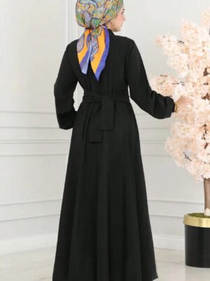 Fashion Women's Elegant Solid Color Square Neck Waist Cinched Loose Dress