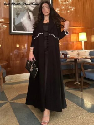 Eid Muslim Pearl Abaya for Women Beading Ramadan Cardigan Pleated Long Dress Morocco Kaftan Long Abayas Dubai Robe Jalabiya 2024