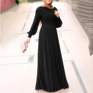 2024 Fashion Muslim Dress Women Spring Solid Sundress Casual Abaya Marocain Turkish Robe Femme Lantern Sleeve Maxi Vestidos