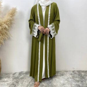 Dubai Muslim Open Kimono Cardigan Abaya Lace Embroidery Islamic Dress Dubai Woman Robe Kaftan Moroccan Wedding Caftan Ramadan