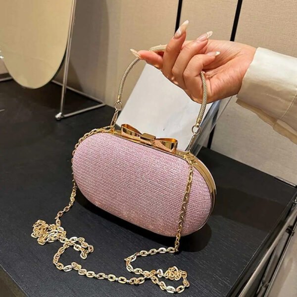 Fashion Chain Shoulder Crossbody Bag Lady Purse Evening Clutch Bag Women Bag Shiny Handbag Heart Shape Metal Clutches Bag