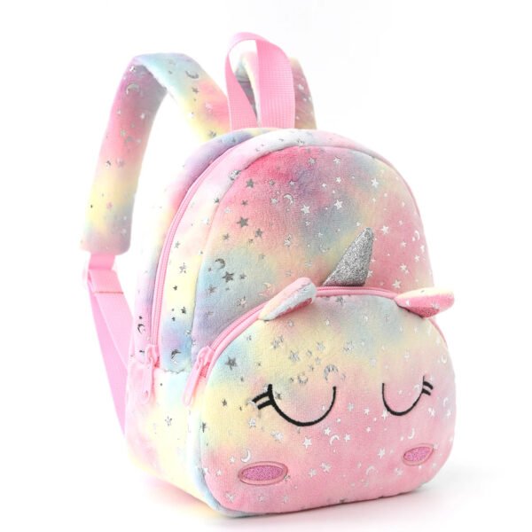 1pc Plush Printed Cartoon Unicorn Children'S Backpack, Suitable For Girls, Students, Outdoor Travel, School, Holiday Gifts