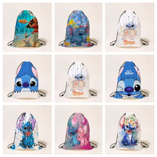 Anime Disney Stitch Bag Bundle Pocket Drawstring Bag Toys Stitch Children's Cartoon Backpack Shoulder Bag Baby Boy Girl Coin Bag