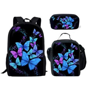 Hip Hop Youthful Beautyful Butterfly Animal 3D Print 3pcs/Set Student Travel bags Laptop Daypack Backpack Lunch Bag Pencil Case