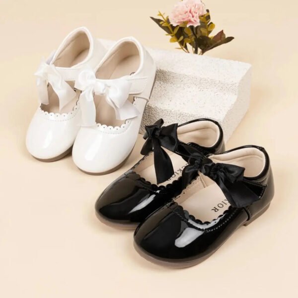 KIDSUN Fashion White Bow Kids Leather Shoes Children's Girl Princess Party Shoes