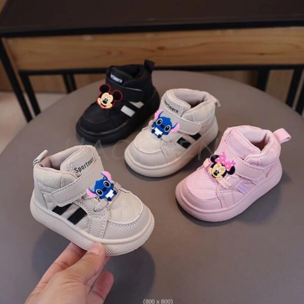 MINISO Mickey Minnie Fashion Kids Sneakers High Top Breathable Casual Shoes Girls Non-slip Boys Outdoors Toddler Board Shoes