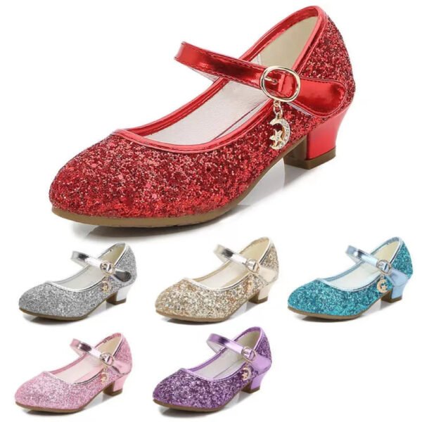 Girls Shoes Children High Heel Glitter Crystal Sandals Fashion Buckle Kids Princess Dance Shoe Student Performance Leather Shoes