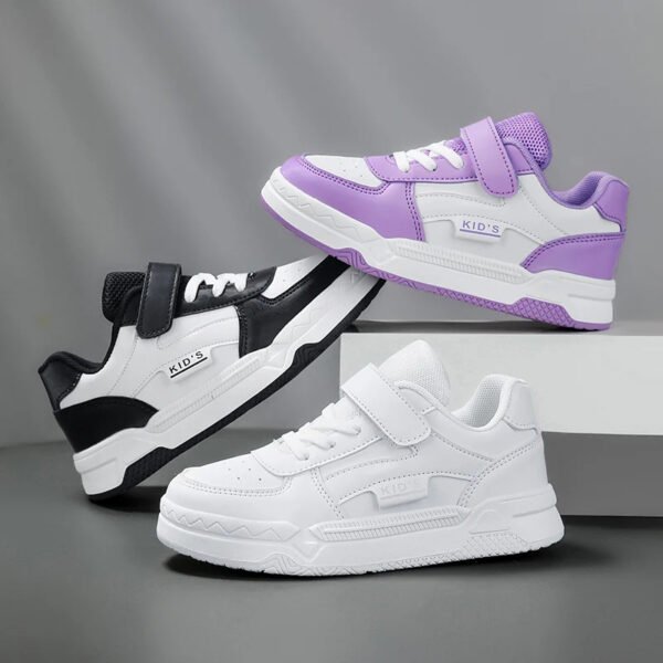 Boys and girls casual shoes white purple black tri-color leather slip-resistant sports shoes children's sports shoes slip-resist