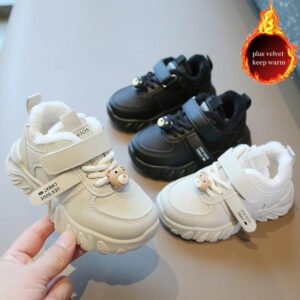 2024 Winter Children Cotton Shoes Boys Sports Shoes Plus Velvet and Thickening Girls Dad Shoes Comfort Warm Baby Casual Sneakers