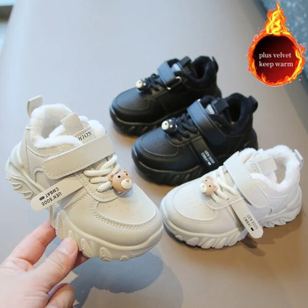 2024 Winter Children Cotton Shoes Boys Sports Shoes Plus Velvet and Thickening Girls Dad Shoes Comfort Warm Baby Casual Sneakers