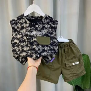 Boys Summer Vest Set New Fashionable Baby Handsome Fashion Sleeveless T-shirt Shorts Two Piece Set Children's clothing set