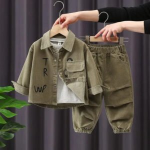 Boys Casual Autumn Set 2025 New Korean Letter Printing Handsome Baby Spring Loose Thin Corduroy Long Sleeve 2pcs Set Outfits