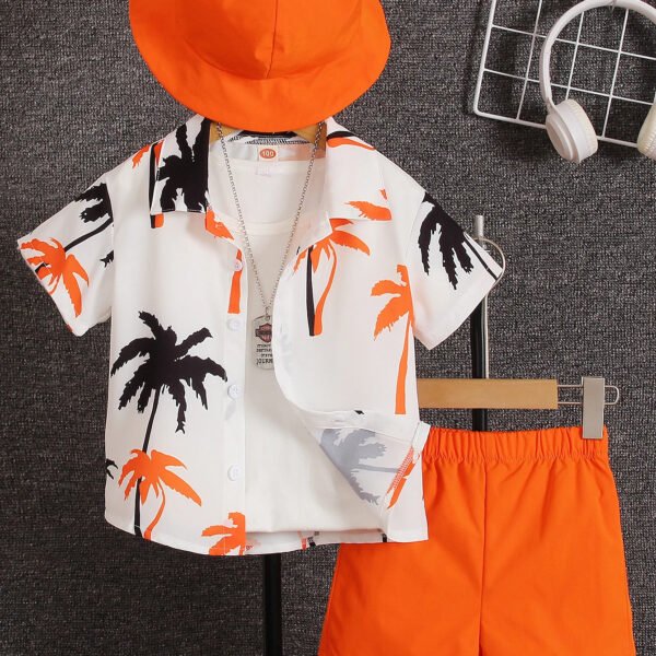 Three-piece summer 2 to 7-year-old boys and girls can choose a variety of colors holiday fresh coconut print short-sleeved shirt