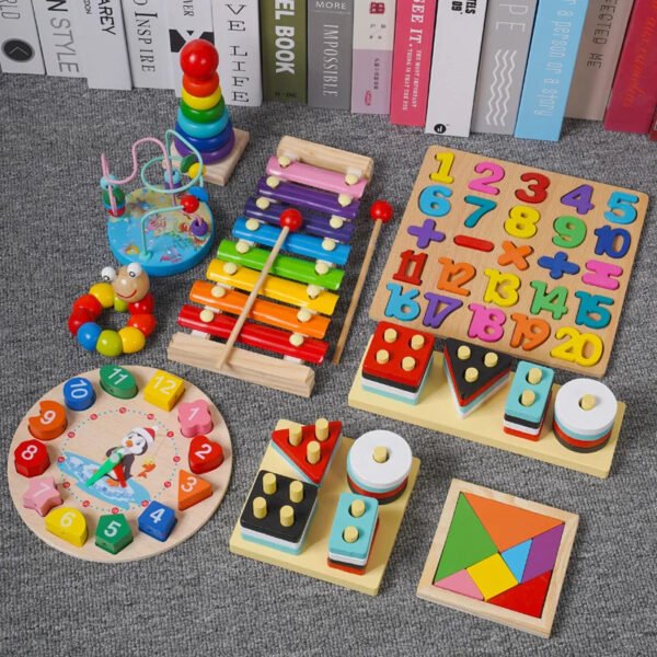 Children Wooden Puzzle Montessori Toys for Baby 1 2 3 Years Old Kids Alphabet Number Shape Matching Games Early Educational Toys