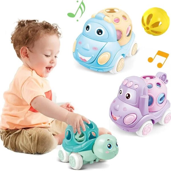 Baby Toy Car Rattle Roll Cars for Toddler 1-3 Press and Go Car Friction Powered Truck Soft Rattles for Babies Girl Birthday Gift