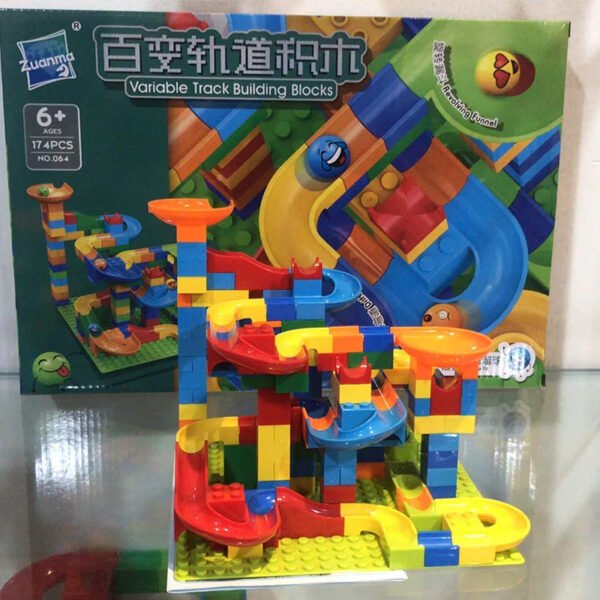 Bloques de construcción de canicas para niños, juguete de ladrillos para carreras de canicas, pista de bolas de laberinto, Compa