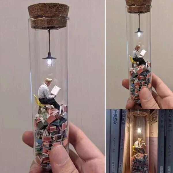 1PC Creative Test Tube Perspective Drawing Miniature Figurine Abstract Bookshelf Art Decorative Ornaments For Book Lovers Friend