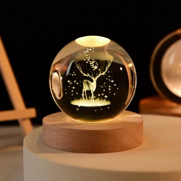 Starry Sky Astronaut Crystal Ball Glowing Wooden Base Ornament Will Shine Glass Ball 3D Interior Carving Galaxy Decoration
