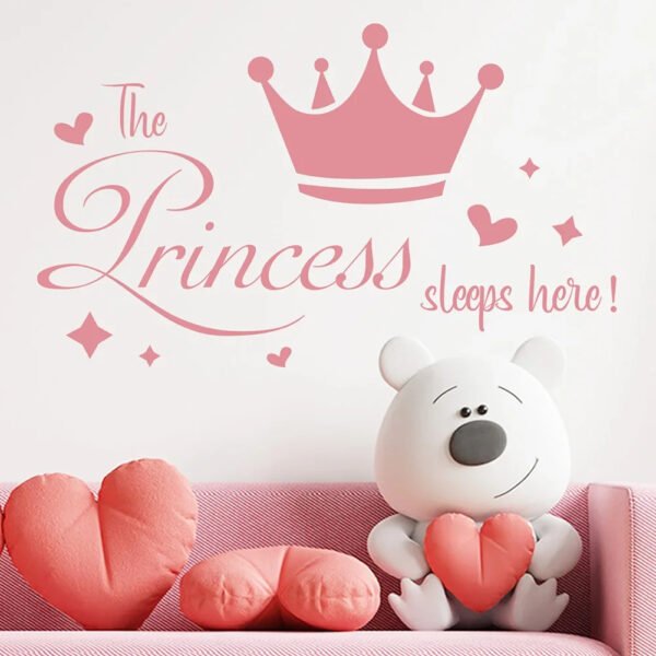 The Princess Sleeps Here The Crown Custom Girls Room Wall Stickers DIY Wall Decoration Nursery Kids Baby Room Wall Sticker
