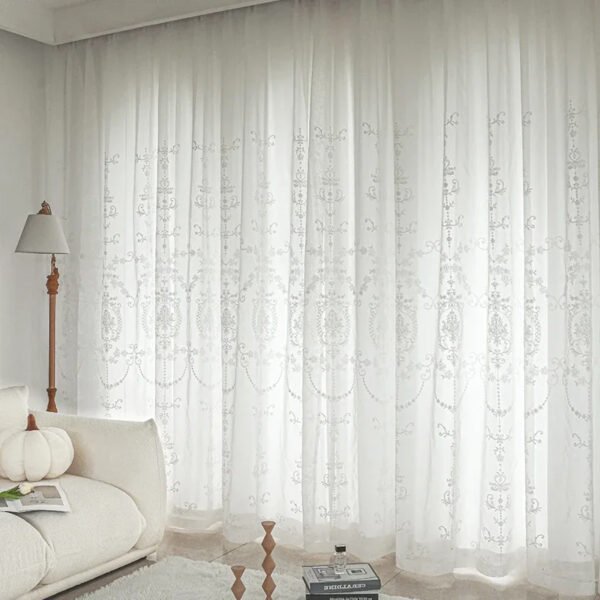 White Embroidered Tulle Curtains for Living Room Luxury European Sheer Curtain for Hall Rideaux Voilage Treatment Home Customize