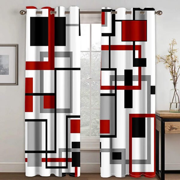 270*240 Cheap Abstract Geometric Black Red Modern Thin Two Windows Curtains for Living Room Bedroom Kitchen Office Decor 2Pieces