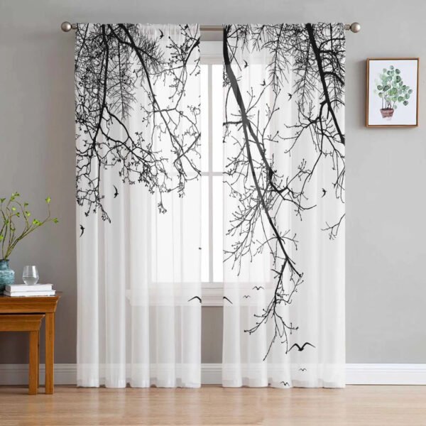 Branch Birds And Animals Tulle Curtains For Living Room Bedroom Children Room Decor Sheer Curtains