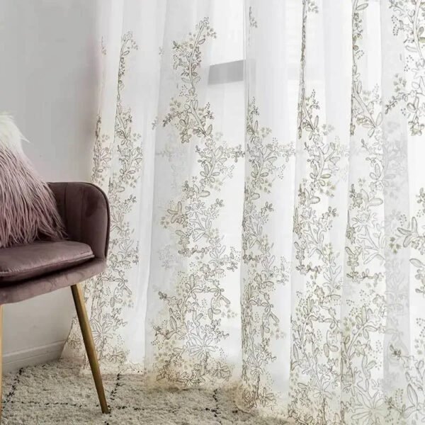 European Luxury Embroidery White Lace Curtains for Living Room Bedroom Window Screen White Gauze Tulle Window Curtain French