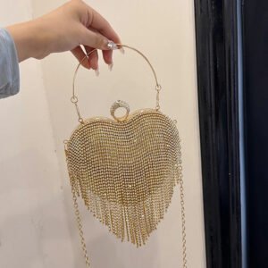 Tassel Luxury Handbag for Women 2024 New Celebrity Chain Shoulder Bag for Women Handmade Diamond Heart Handbag for Women
