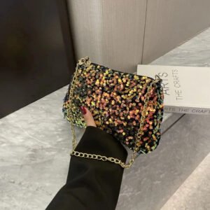 Solid Color Sequins Crossbody Bag Simple Chain INS Small Square Bag Handbag Underarm Bag Evening Clutch Bag Female