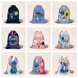 Anime Disney Stitch Bag Bundle Pocket Drawstring Bag Toys Stitch Children's Cartoon Backpack Shoulder Bag Baby Boy Girl Coin Bag