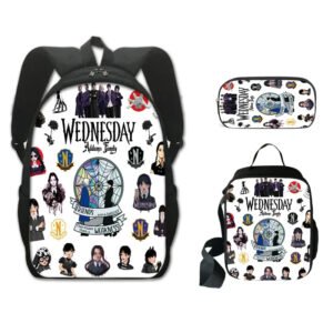 3PC/set Wednesday Addams Backpack Nevermore Academy Primary Middle School Students Boys Girls Schoolbag Cartoon Bag Mochila