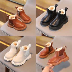 Autumn Winter Baby Kids Short Boots Super Warm Boys Girls Shoes Pu Leather