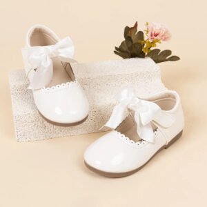 KIDSUN Fashion White Bow Kids Leather Shoes Children's Girl Princess Party Shoes
