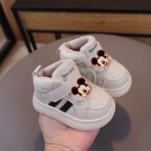 MINISO Mickey Minnie Fashion Kids Sneakers High Top Breathable Casual Shoes Girls Non-slip Boys Outdoors Toddler Board Shoes