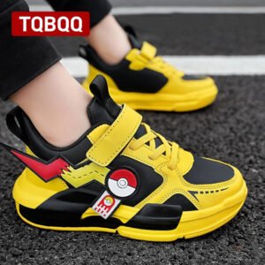 Kid's Leather Pikachu Sports Sneakers Boy's and Girl's Fashion Casual Shoes Children's Outdoor Slip On Sneakers