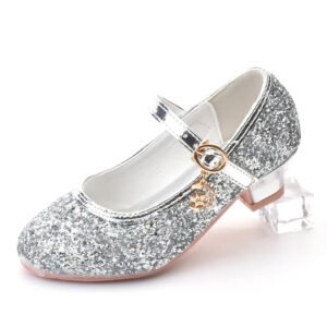 Girls Shoes Children High Heel Glitter Crystal Sandals Fashion Buckle Kids Princess Dance Shoe Student Performance Leather Shoes
