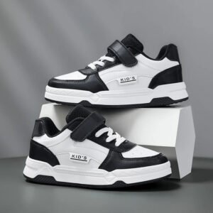 Boys and girls casual shoes white purple black tri-color leather slip-resistant sports shoes children's sports shoes slip-resist