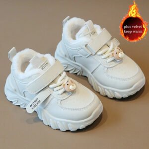 2024 Winter Children Cotton Shoes Boys Sports Shoes Plus Velvet and Thickening Girls Dad Shoes Comfort Warm Baby Casual Sneakers