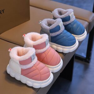Fashion Winter Children's Cover Heel Fluffy Slippers Boys Girls Boots Non-slip Warm Flat Home Kids Slip On Cotton-padded Shoes