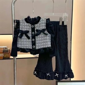 Girls Clothing Sets Baby Tops Flared Pants 3 Pieces Tide Autumn Children's Warm Suit New Spring Sweet Casual Sets 12M-5 Years