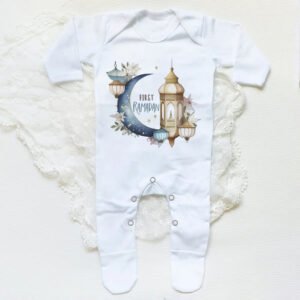 My First Eid Ramadan Baby Babygrow Sleepsuit Vest Bodysuit Infant Long Sleeve Romper Ramadan Islamic Muslim Keepsake Baby Outfit