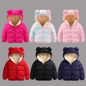 Baby Winter Coat Kids Casual Solid Cute Ear Hooded Down Jacket Overalls Snow Warm Clothes For Children Boys Girls Body