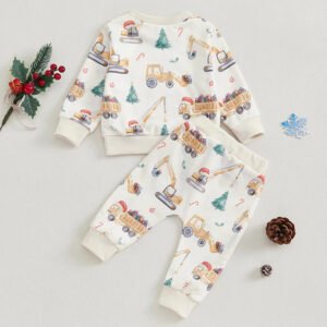 Toddler Boys Christmas Outfits Truck Print Long Sleeve Sweatshirts Long Pants 2Pcs Fall Clothes Set