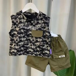 Boys Summer Vest Set New Fashionable Baby Handsome Fashion Sleeveless T-shirt Shorts Two Piece Set Children's clothing set
